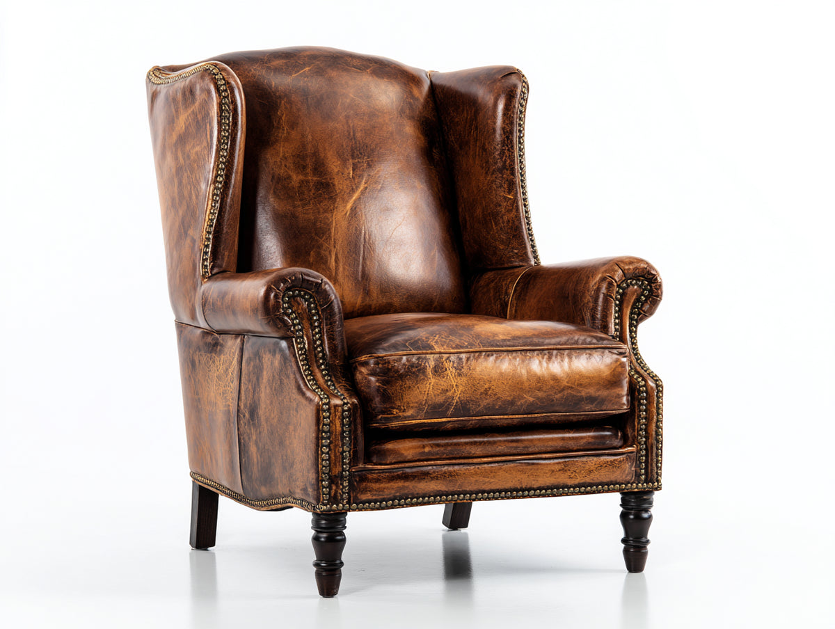 Ohrensessel Lederoptik braun 95x90x105 cm - klassisches Design mit hoher Rückenlehne für Wohnzimmer