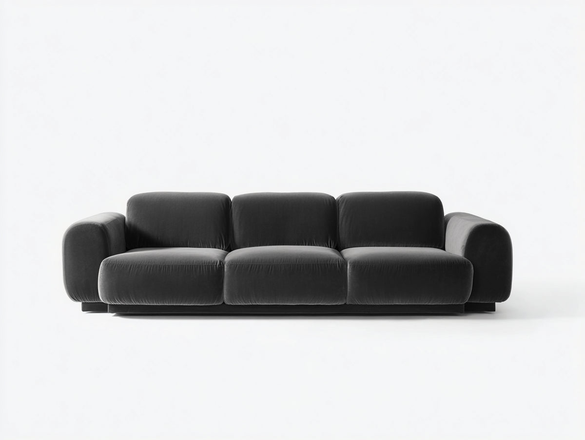 Gerades Sofa mit Samtbezug 230 x 98 x 75 cm - Dunkelgrau - Modernes Design für 3 Personen mit breiten Armlehnen