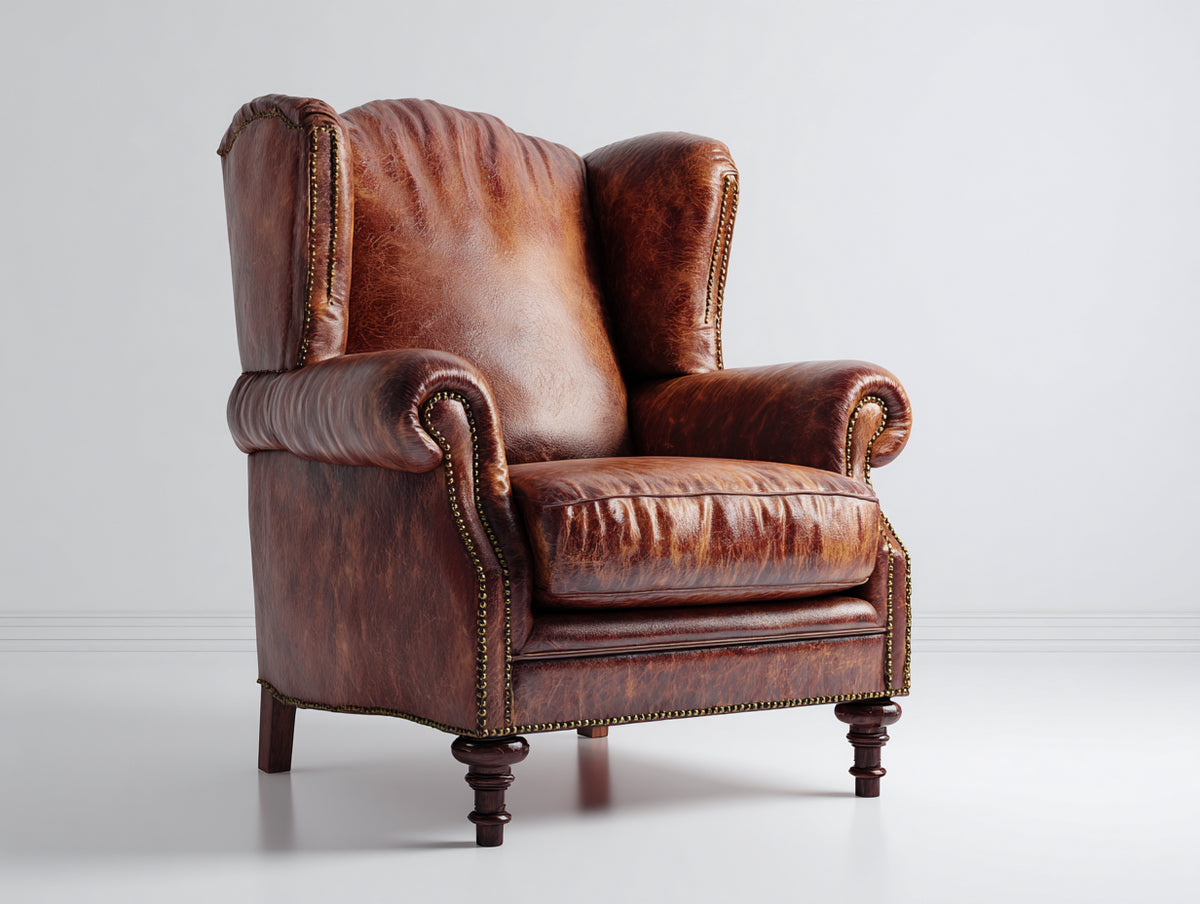 Ohrensessel Leder 85x90x105 cm Braun - klassisches Design