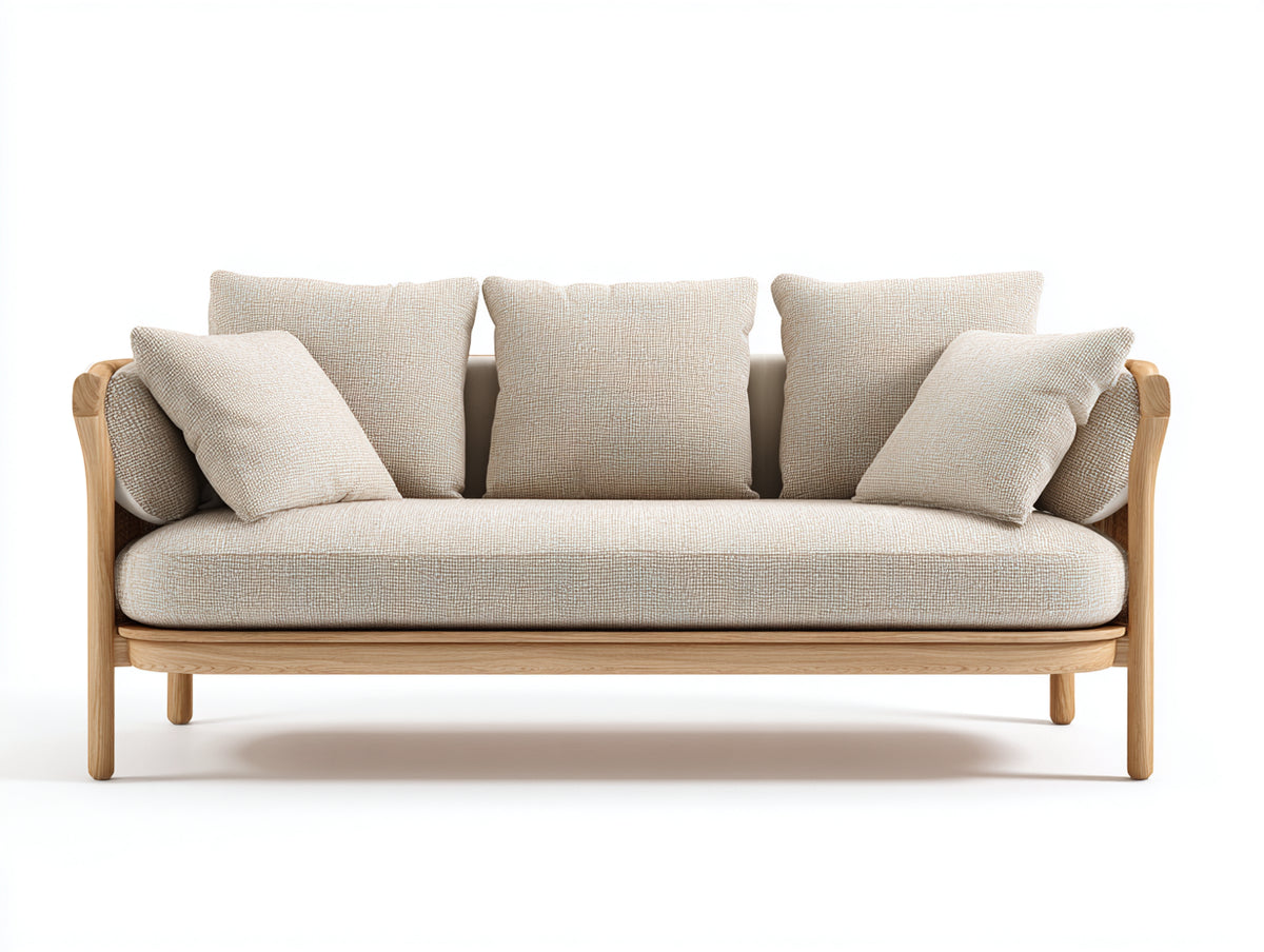 Gerades Sofa 3 Sitzer Stoff Holz 220x90x85 cm Beige Natur - modernes Design