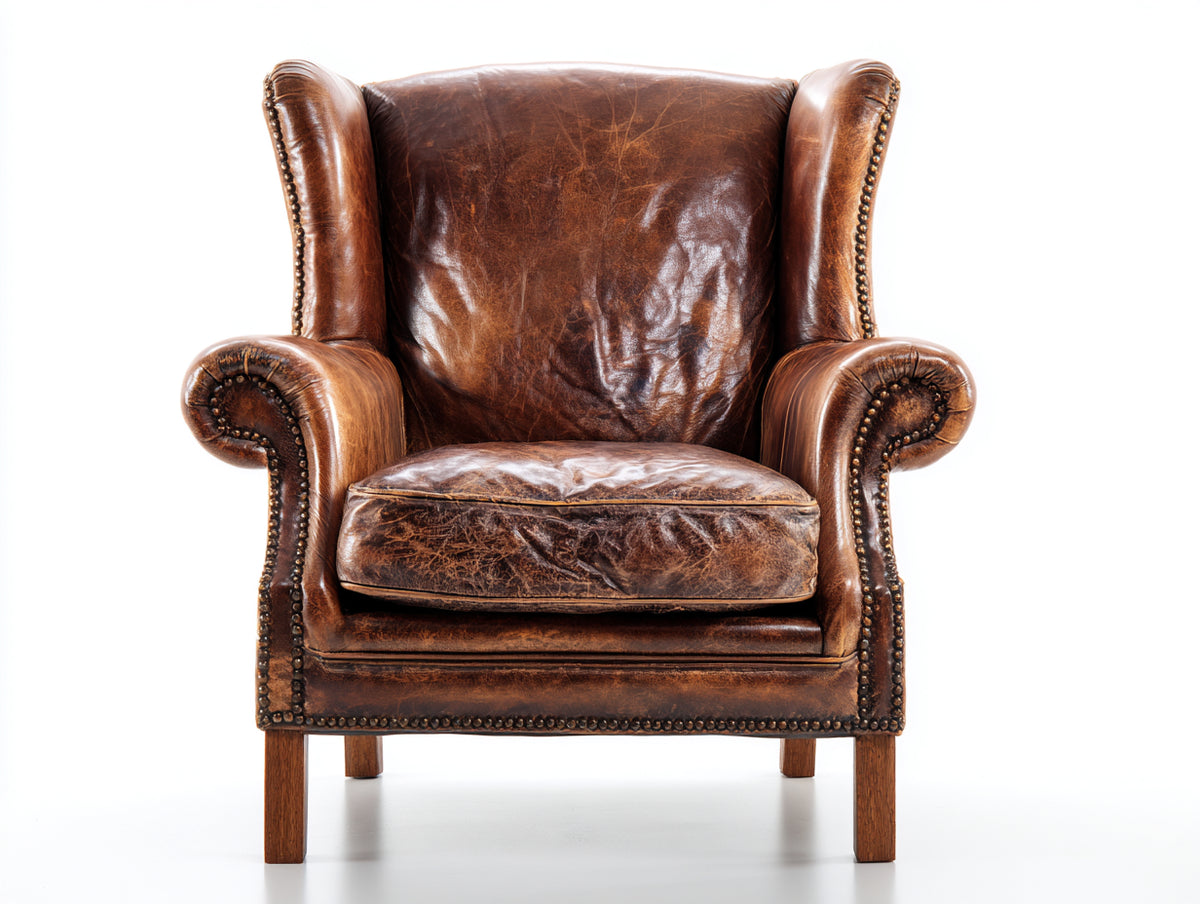 Ohrensessel Echtleder 90x85x110 cm Braun Klassisches Design