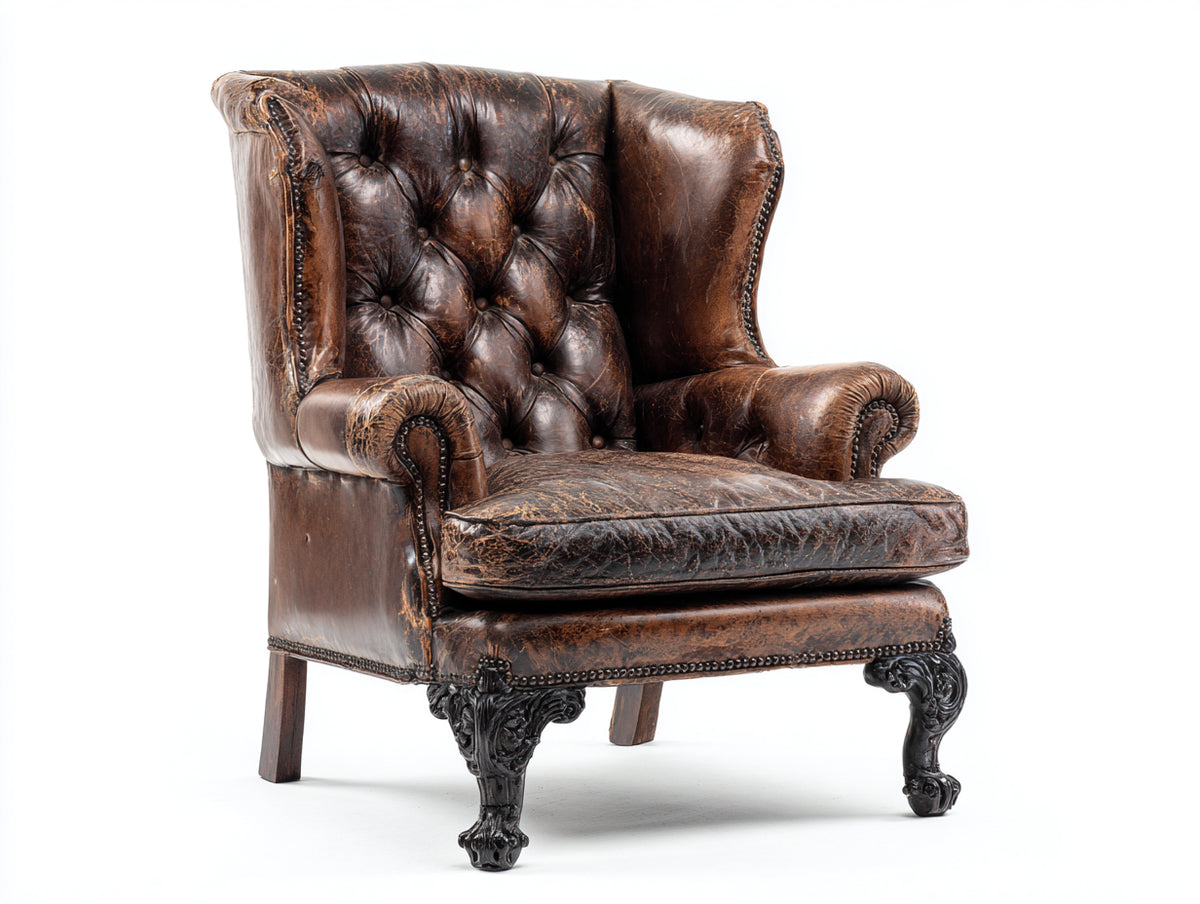 Ohrensessel Echtleder 95x90x115 cm Braun Klassisches Design