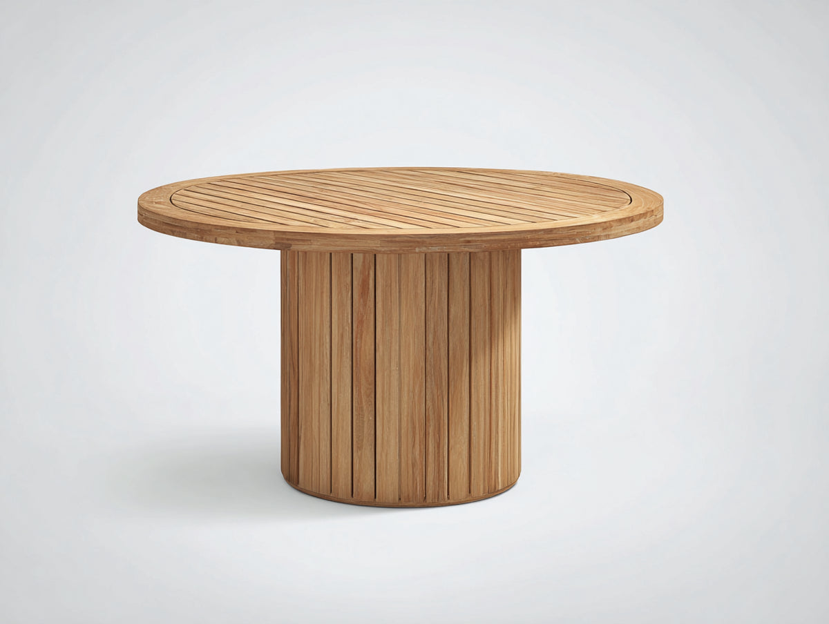 Runder Gartentisch aus Holz 120x120x75 cm - Naturholz Farbe - Modernes Design für Garten und Terrasse