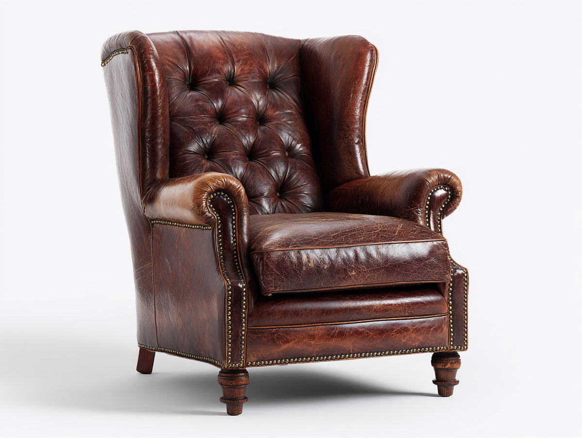 Ohrensessel mit Bezug in Lederoptik 96 x 90 x 116 cm - Dunkelbraun - Klassisches Chesterfield Design mit Knopfheftung und Ziernieten