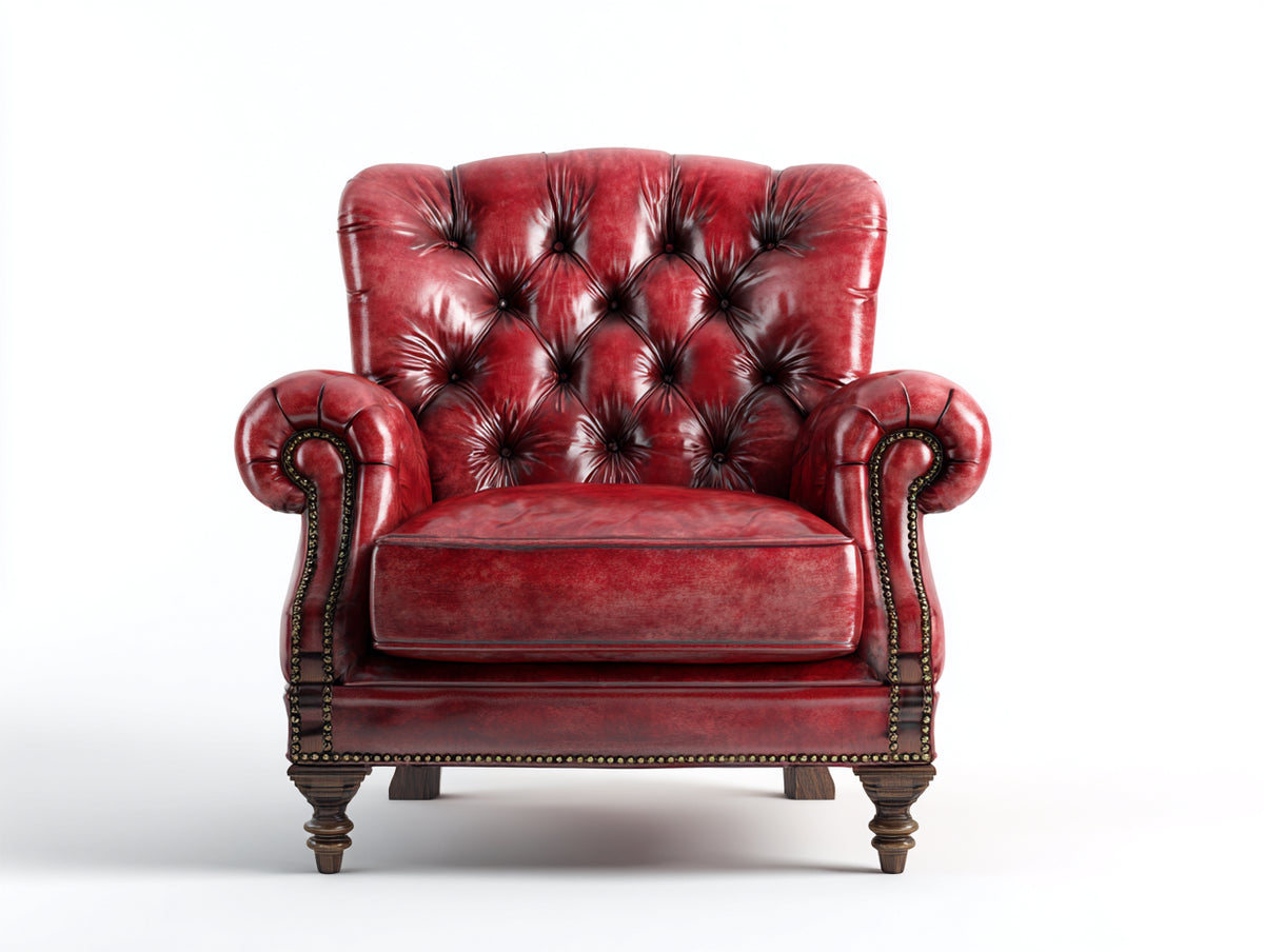 Ohrensessel mit Bezug in Lederoptik 105 x 92 x 112 cm - Weinrot - Klassisches Chesterfield Design mit Knopfheftung und Ziernieten