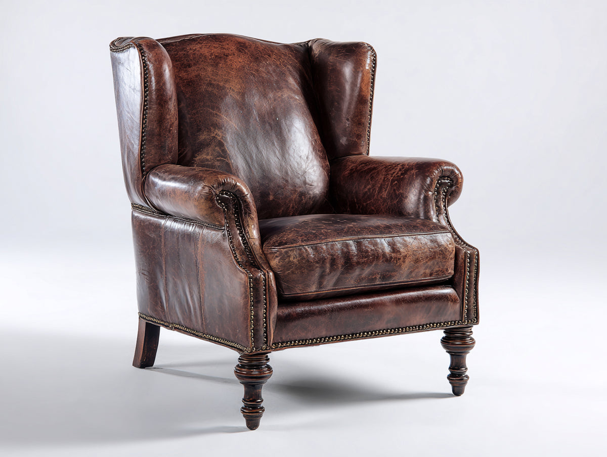 Ohrensessel Lederoptik dunkelbraun 95x90x105 cm - klassisches Design mit hoher Rückenlehne für Wohnzimmer