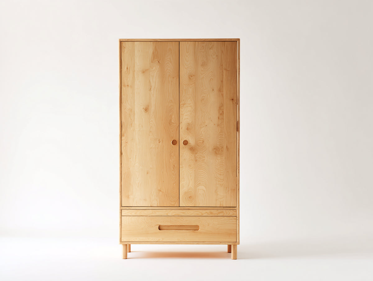 Kleiderschrank aus Holz 100 x 55 x 190 cm - Natur - Skandinavisches Design mit 2 Türen und 1 Schublade