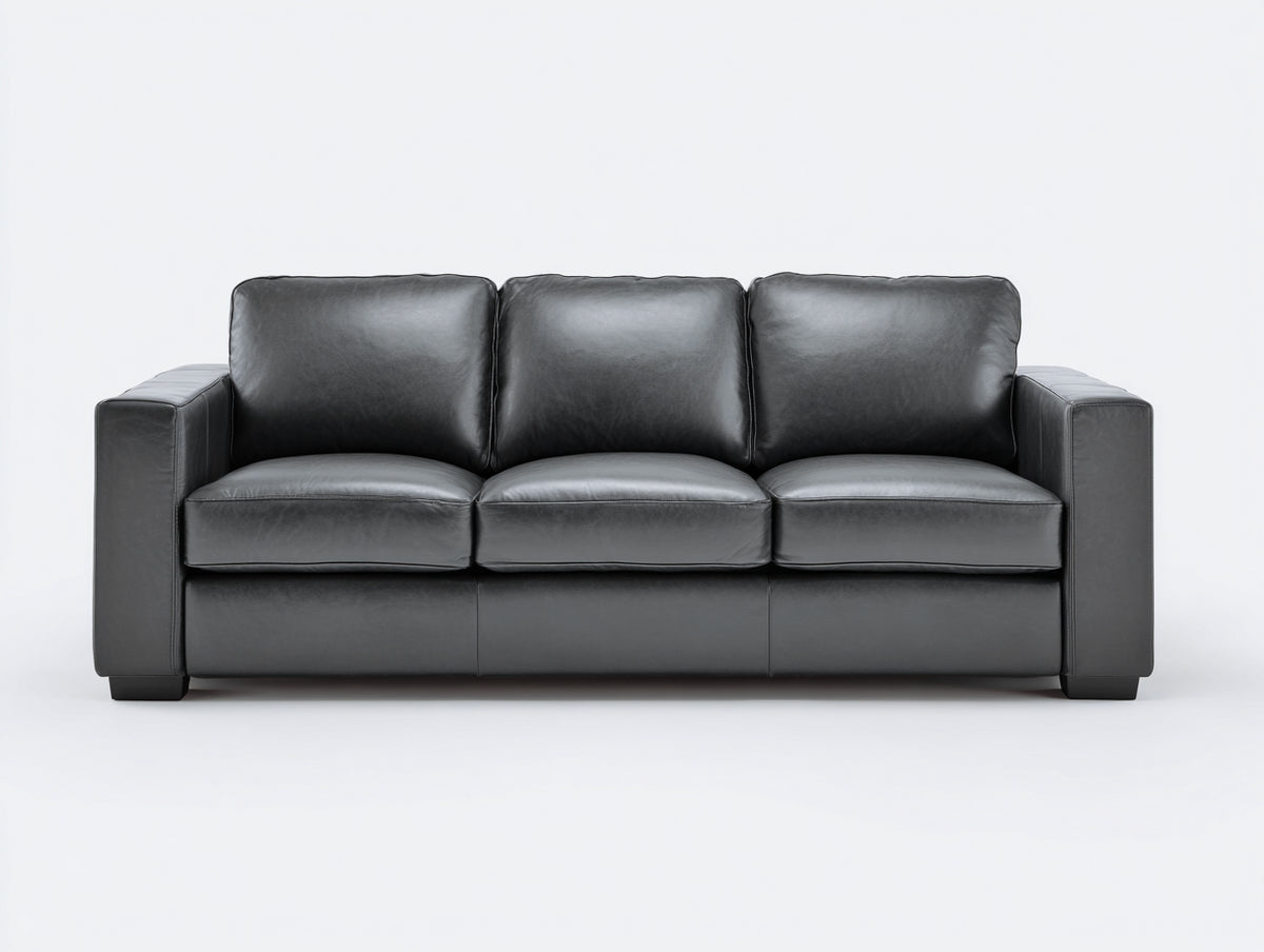 Gerades Sofa mit Bezug in Lederoptik 225 x 96 x 84 cm - Anthrazit - Modernes Design für 3 Personen mit geraden Armlehnen