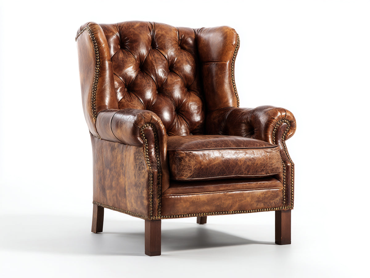 Ohrensessel Echtleder 90x85x110 cm Braun Klassisches Design