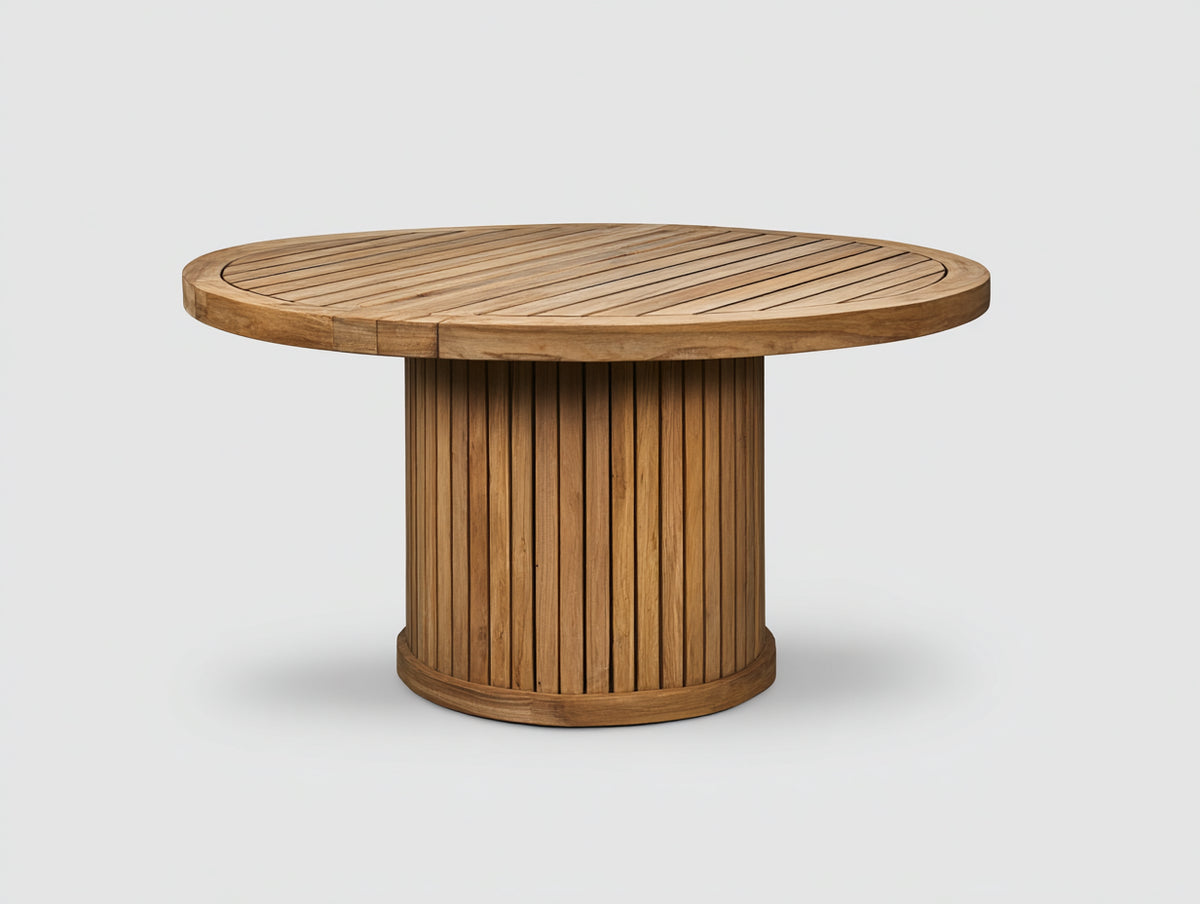 Gartentisch Holz rund 120x120x75 cm - natürlicher Stil für Terrasse und Garten
