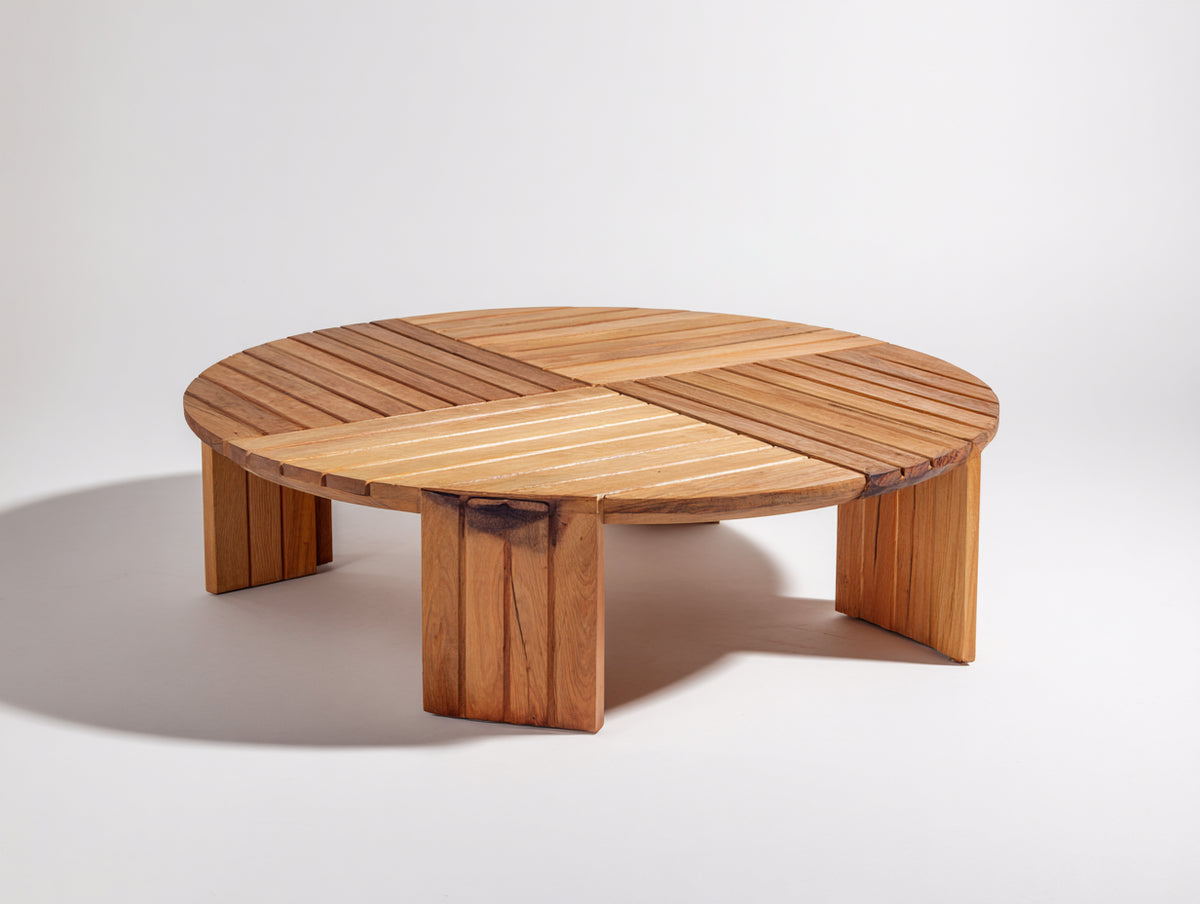 Runder Gartentisch aus Holz 120x120x45 cm - Naturholz Farbe - Modernes Design für Garten und Terrasse