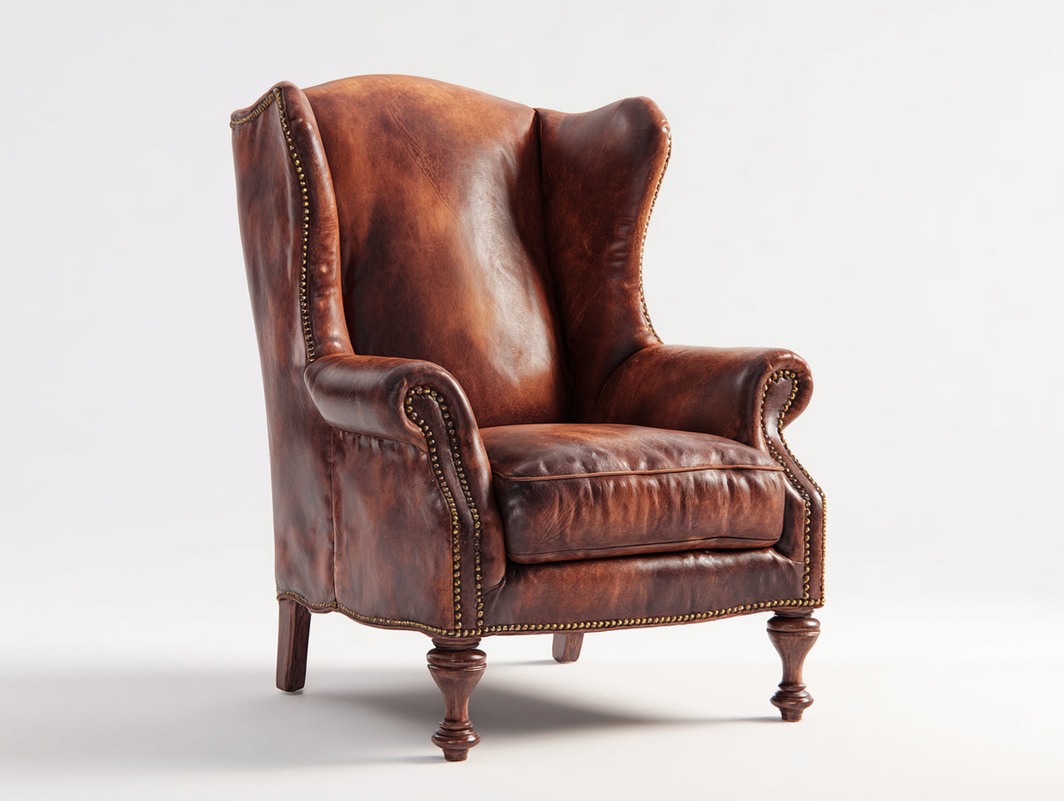 Ohrensessel Leder 85x90x105 cm Braun - klassisches Design