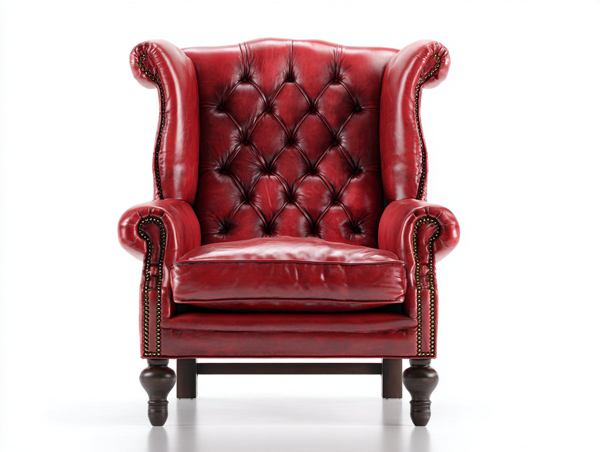 Ohrensessel Echtleder 90x85x110 cm Rot Klassisches Design