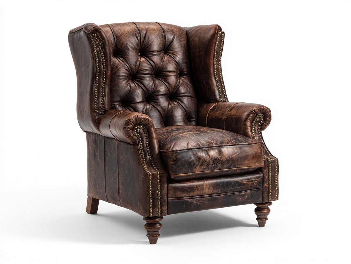 Ohrensessel Leder 85x90x105 cm Braun - klassisches Design