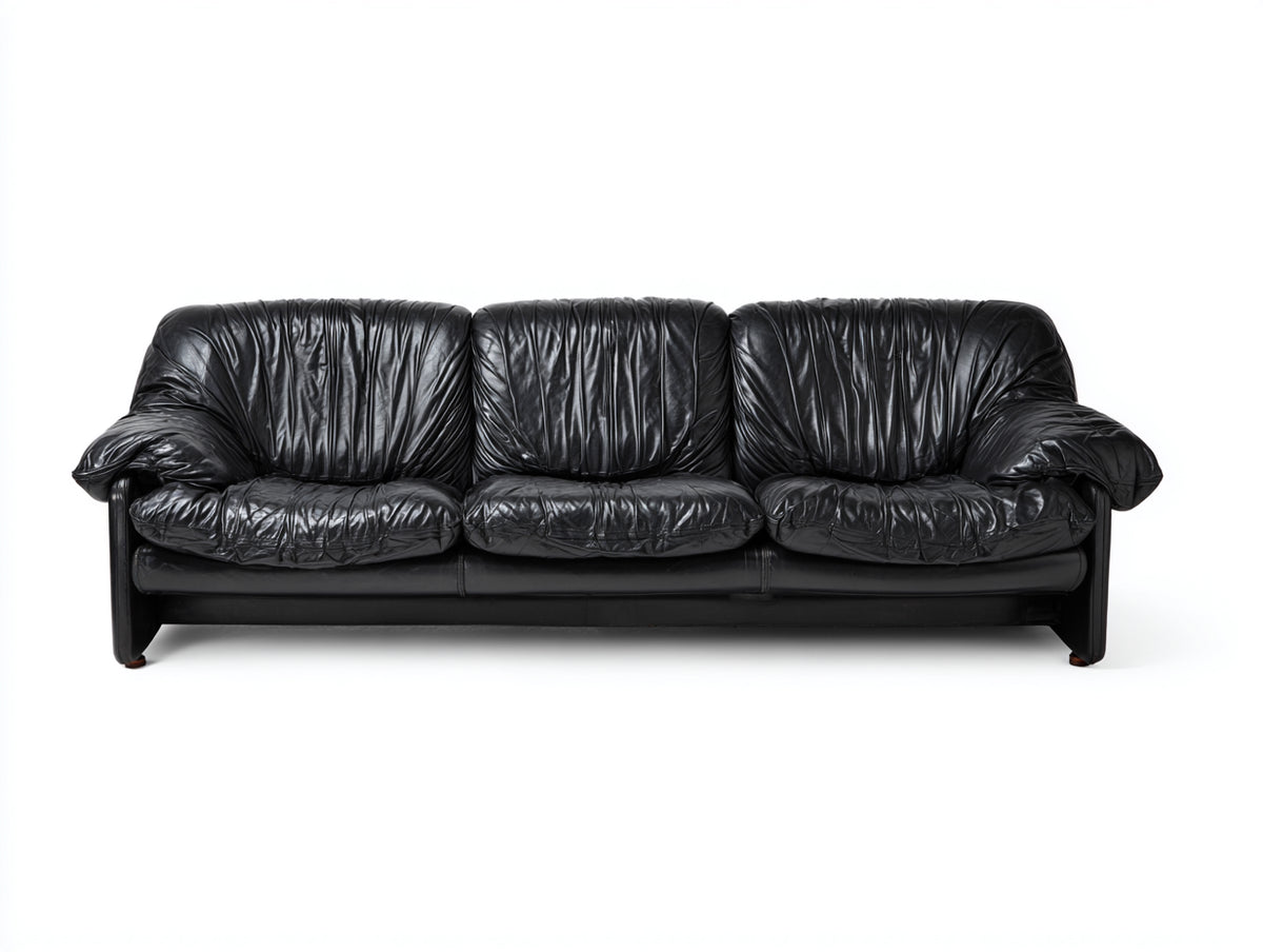 Gerades Sofa Kunstleder 220 x 90 x 80 cm - Schwarz - Modernes Design mit 3 Sitzplätzen