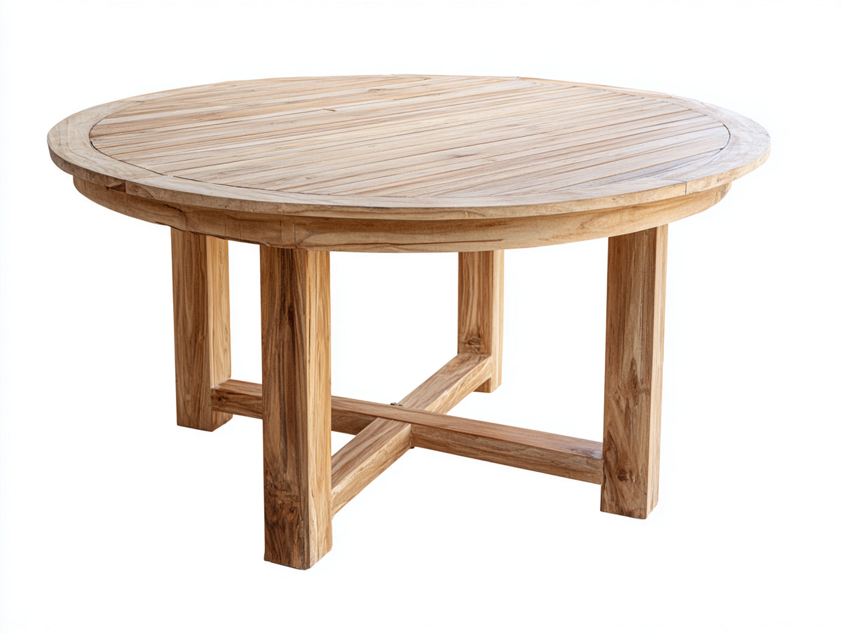 Gartentisch Teakholz rund 180x180x75 cm - natürlicher Stil für Terrasse und Garten